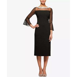 Alex Evenings Black Sheath Dress with Bell Sleeves